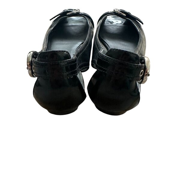 STUART WEITZMAN Black Patent Leather Peeptoe Buckle Flats Size 6.5 - Picture 4 of 9